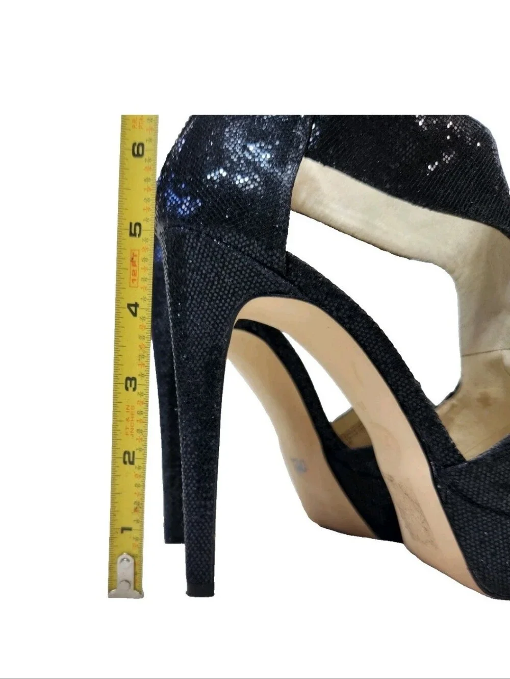MICHAEL KORS Sparkle Platform Heels Sz 7 Black Ankle T-Strap Cut-Out Back Zip